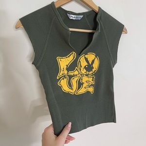 Vintage Y2K 2000s playboy tank top love green